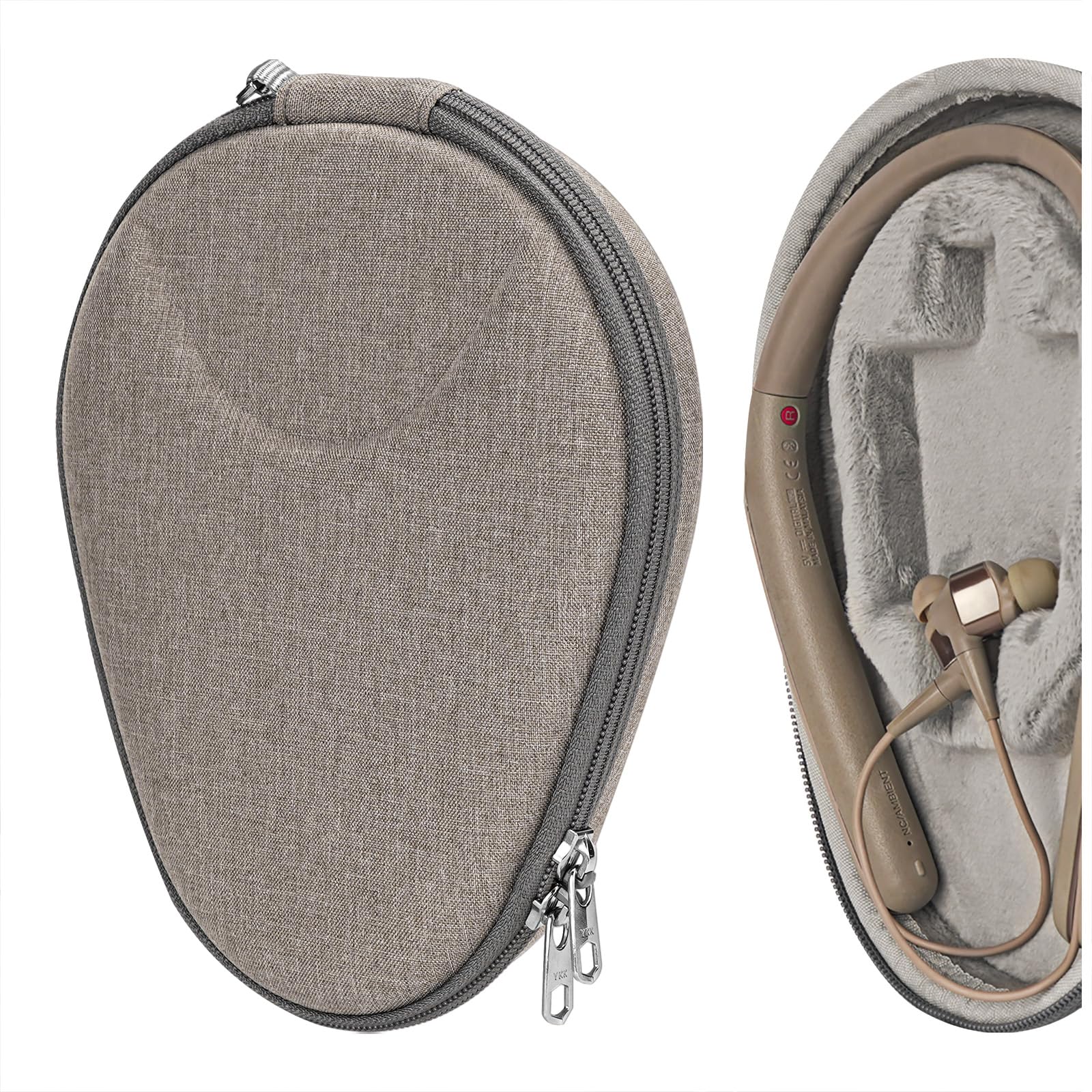 Geekria Shield Case for Neckband Bluetooth Headphones, Replacement Protective Hard Shell Headset Travel Carrying Bag with Cable and Charger Storage (Brown)