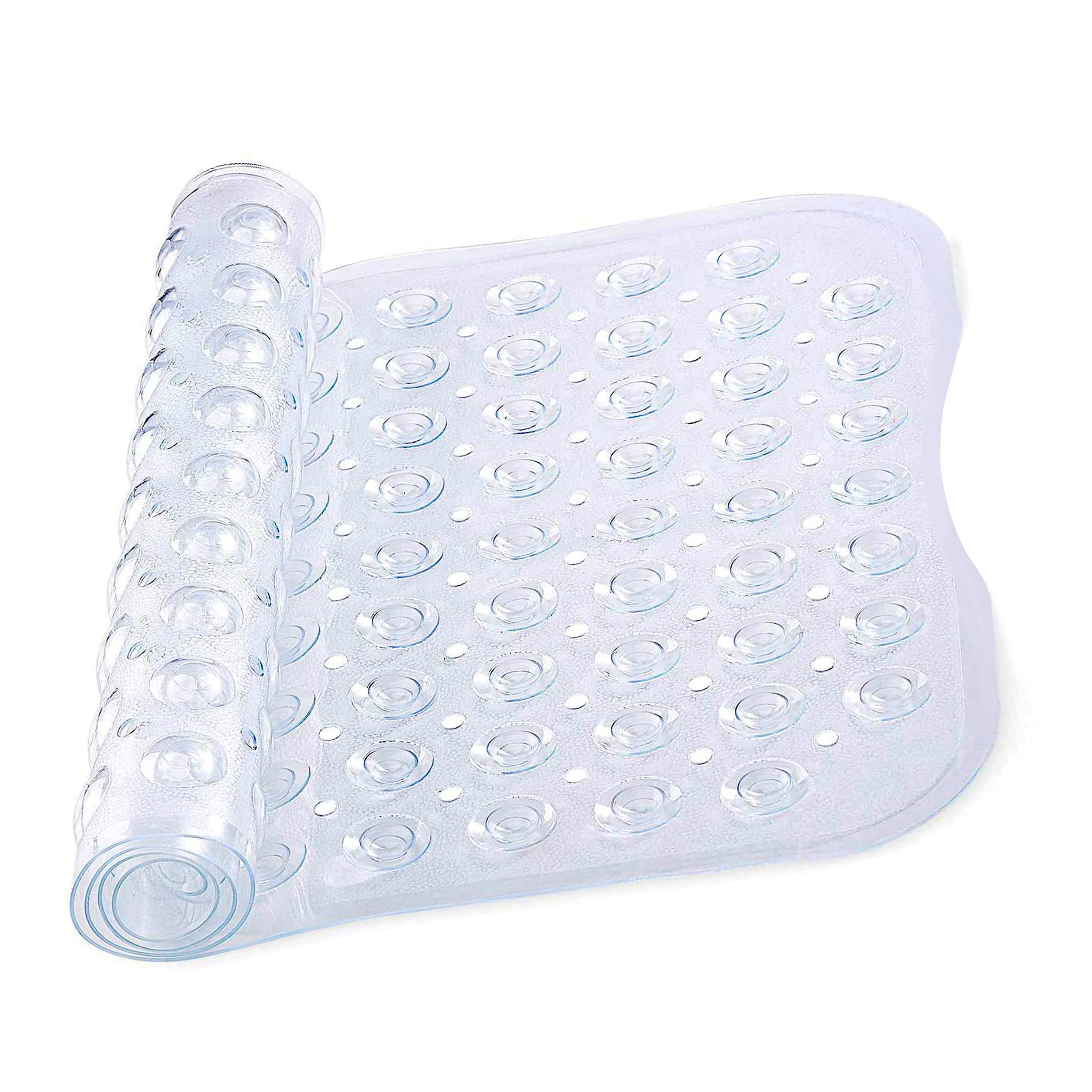MOONLIGHT20015 Shower Bath Mat Non Slip Anti Mould & Mildew with Strong Suction Cups Grip and Drain Holes Soft Rubber Shower Mats - PVC Bathroom Mat Machine Washable (70x38cm, Clear)