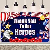 AIBIIN Thank You to Our Heroes Backdrop - Patriotic Happy Veterans Day Decorations Banner - Memorial National Day Party Supplies - 70.8 x 43.3 Inch