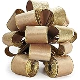 Traico Christmas Tree Topper Bow - Bow: 11" sq. - Tails: 3 Yards Long Each - Velvet Glitter Champange