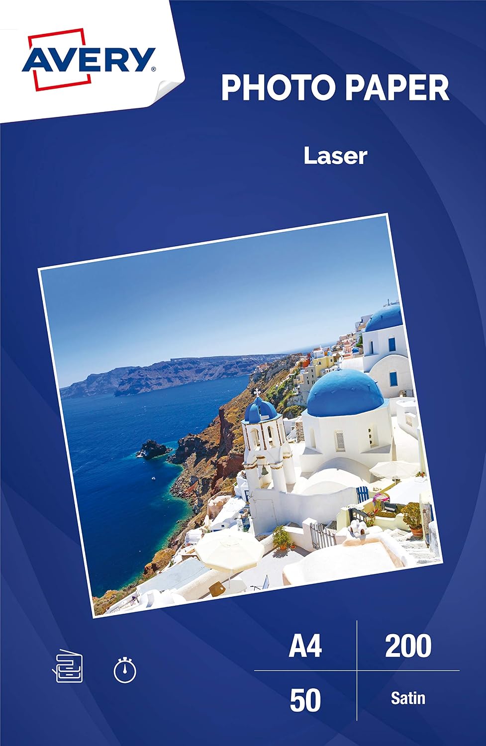 Avery Satin Photo Paper, Laser Printer, Instant Dry, 200g/m², White, 50 Sheets, A4 - C2898-50X