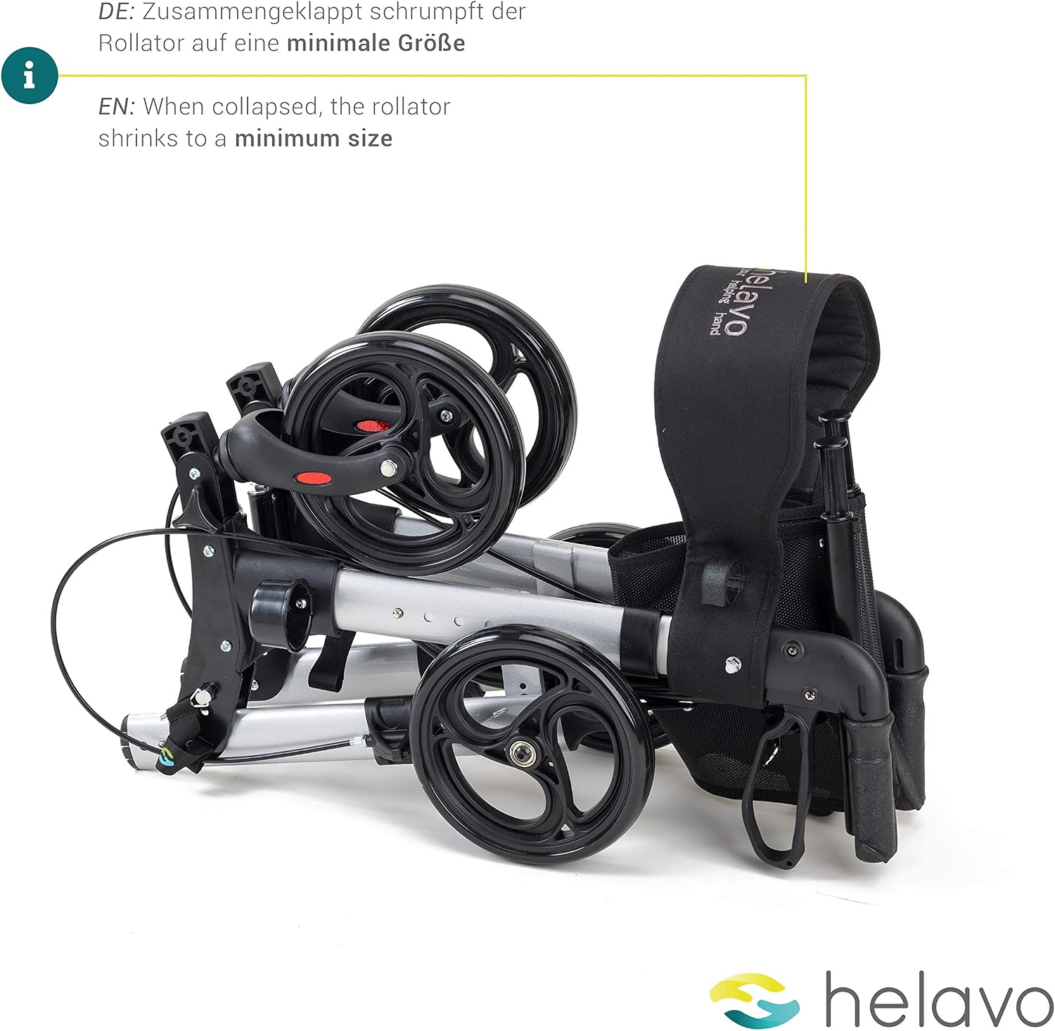 Helavo 4-Wheel Rollator Walker with Seat - Foldable, Adjustable & Lightweight Aluminum Rolling Walker for Seniors and Adults - Image 5