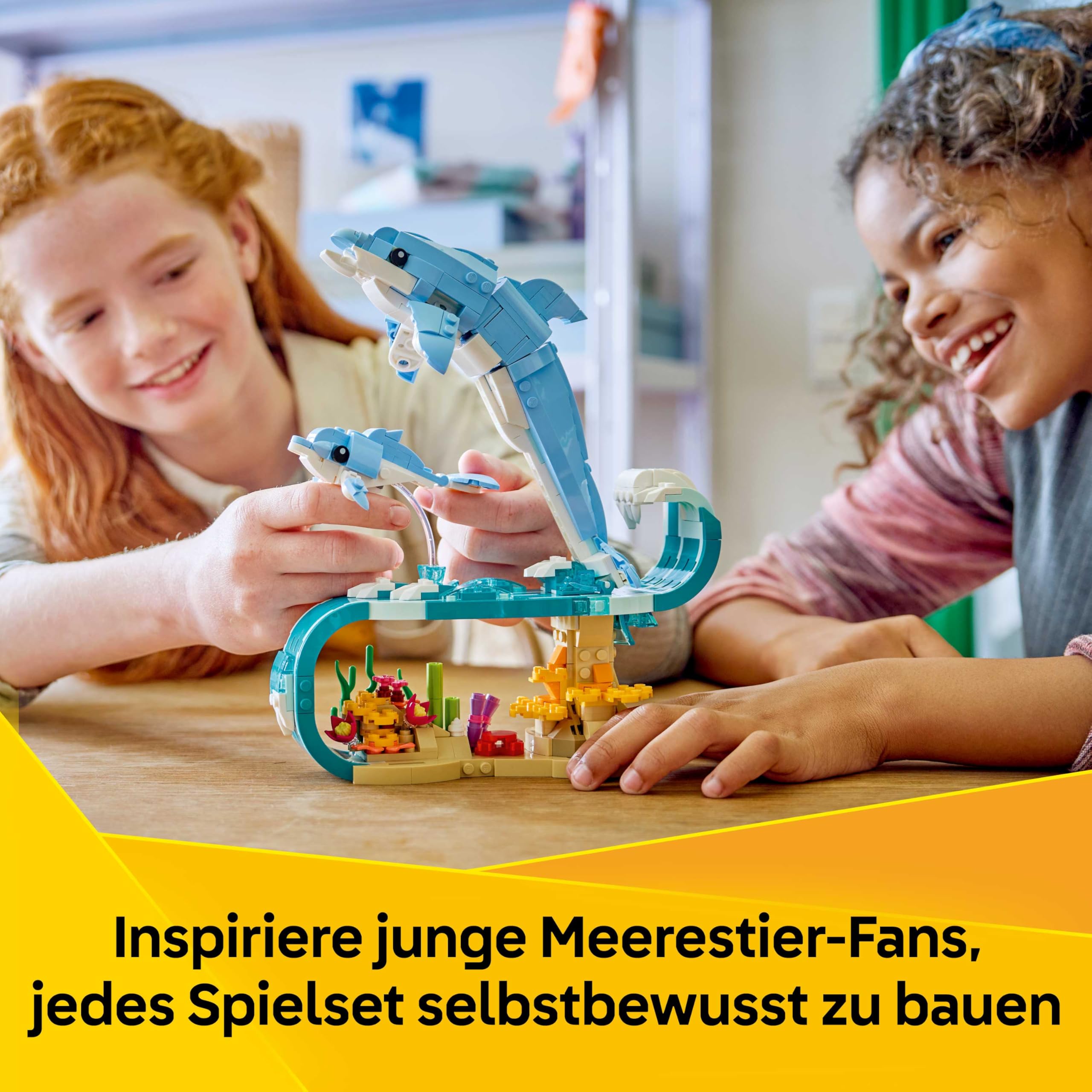 LEGO Creator 3-in-1-Set Meerestiere: Wunderschöne Delfine - Tierfiguren - Set mit 3 Optionen: Delfine, Seepferdchen & Krabbe - Spielzeug für Kinder ab 9 Jahren - Geschenk für Mädchen & Jungen - 31385 6