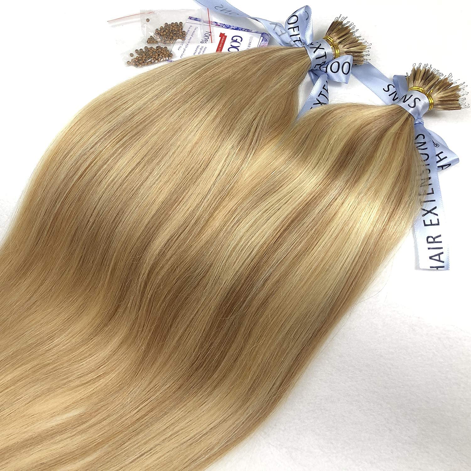 GOOFIT Nano Tip Hair Extensions Nano Beads Human Hair Remy Hair Nano Ring - 1g/s, 50s/pack - (24" #18/613 Ash Blonde Mix Bleach Blonde)