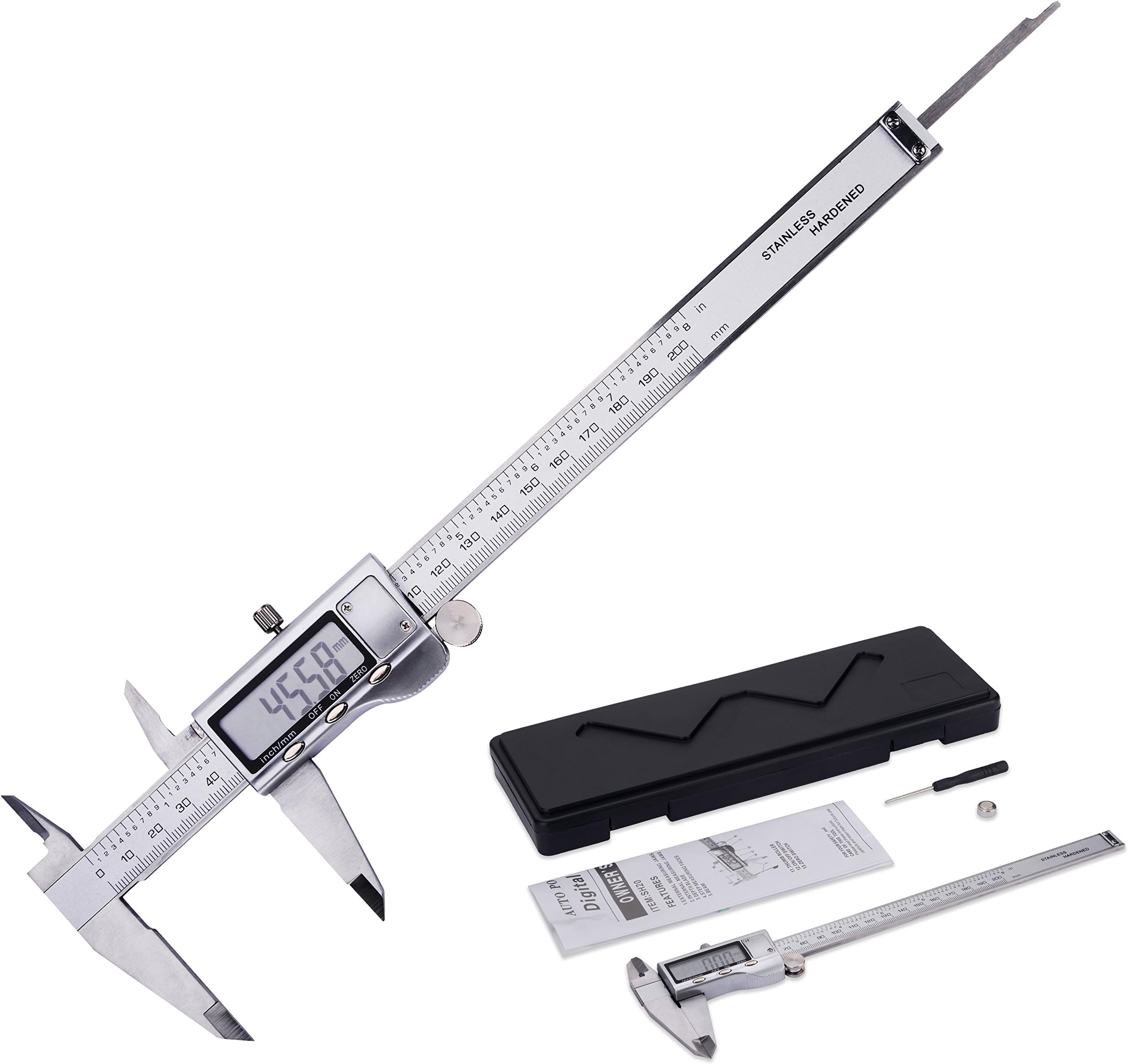 Digital Caliper 8 inch/200 mm Electronic Vernier Calipers Measuring Tool Hardened Stainless Steel Caliper with Auto-off Function Extra Large LCD Screen Display by RUBEDER