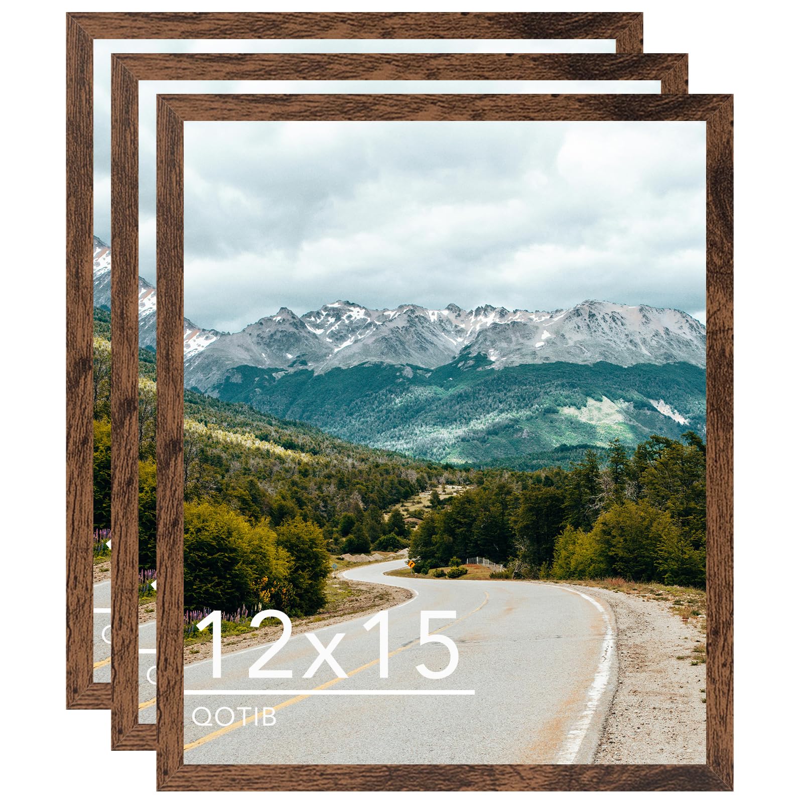 Photo 1 of QOTIB 12x15 Picture Frame Deep Brown for Wall Hanging, Wood 12 x 15 Frame Photo Frame for Wall Horizontally or Vertically, Deep Brown, 3 Pack