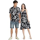 PATPAT Matching Hawaiian Outfits for Couples Beach Vacation Tropical Print Women Spaghetti Strap Dress or Men Cruise Shirt