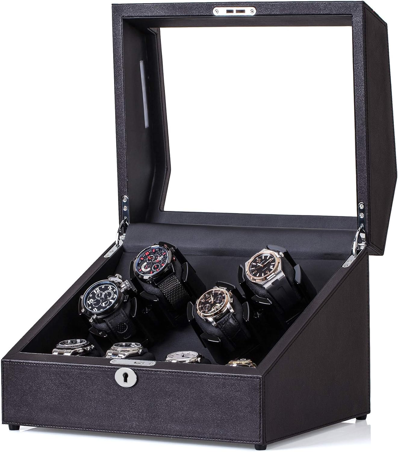Watch Winder Box for Rolex, 4 Winding Spaces and 4 Storages, in Wood