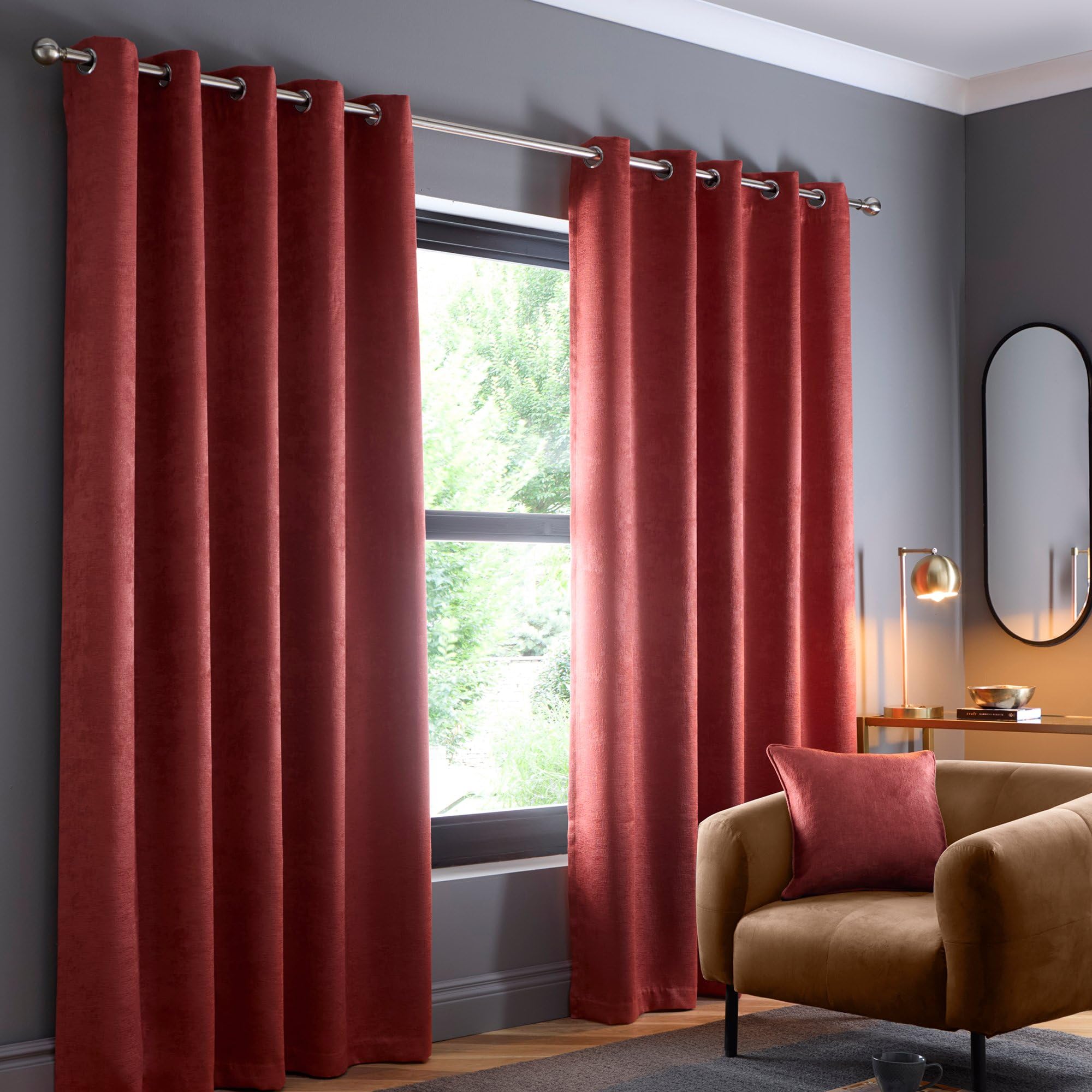 Fusion Terracotta Eyelet Curtains W66 x L54 (168x137cm) – 2 Panels – Thermal & Soundproof Drapes – Orange Red Door Curtains – Bedroom & Living Room Window Treatment – Strata Collection