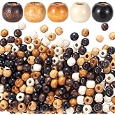 YALOJE 300pcs Large Hole Wooden Craft Beads, 5 Colors Natural Wood Beads for Hair, 9 x 10 mm Vintage Loose Spacer Round Jewelry DIY Beads for Macrame, Bracelets, Handmade Decor