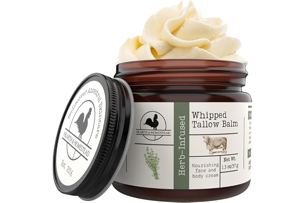 Hearth & Homestead Whipped Beef Tallow for Skin & Face – 100% Grass Fed, Eczema Cream & Body Butter – Organic Olive Oil, Cale