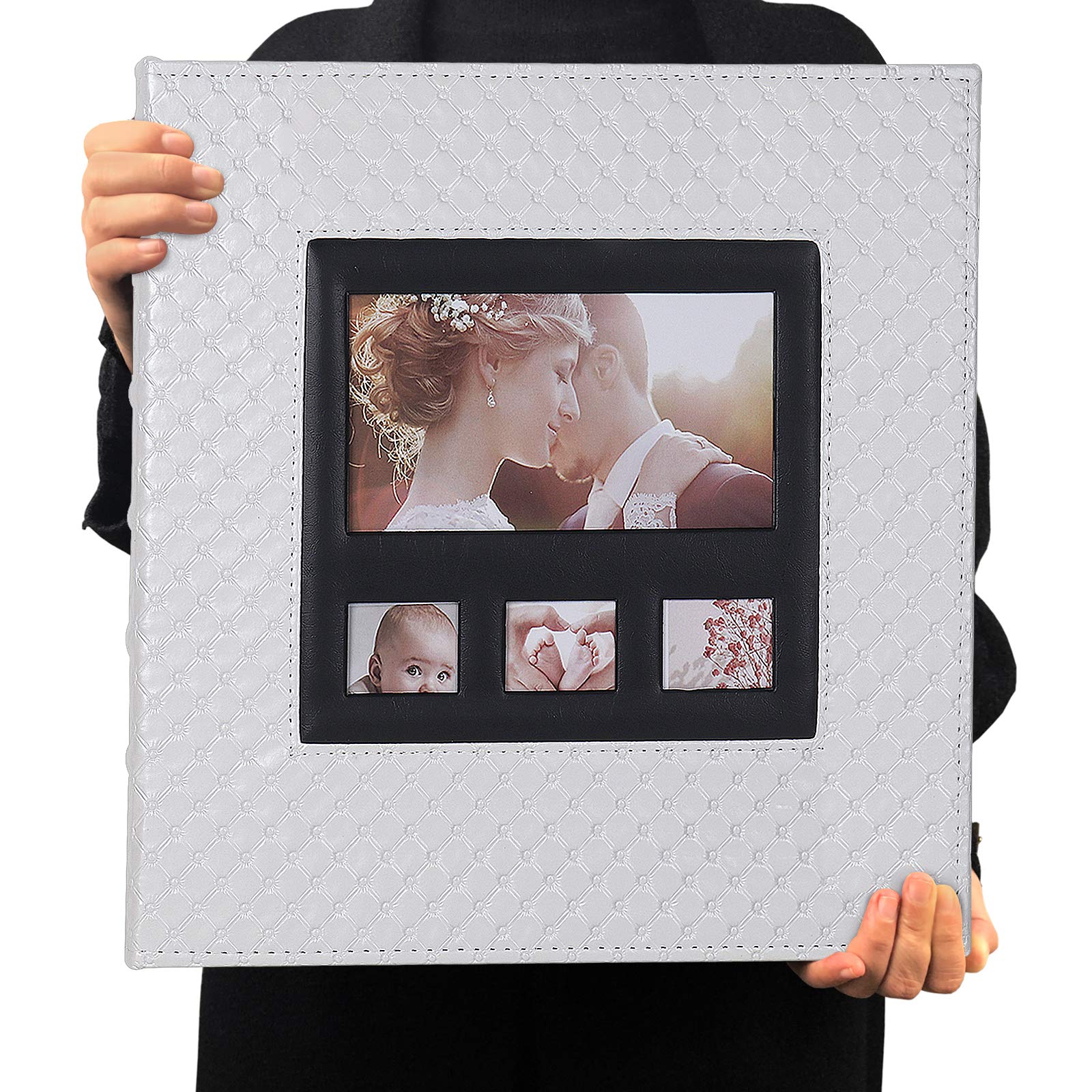 RECUTMS Photo Album 4x6 600 Photos Black Inner Page Button Grain Leather Big Capacity Pockets Pictures Album Birthday Christmas Photo Albums Wedding Anniversary (White01)