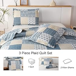 Plaid Quilt Set Queen Size Bedspread Coverlet
