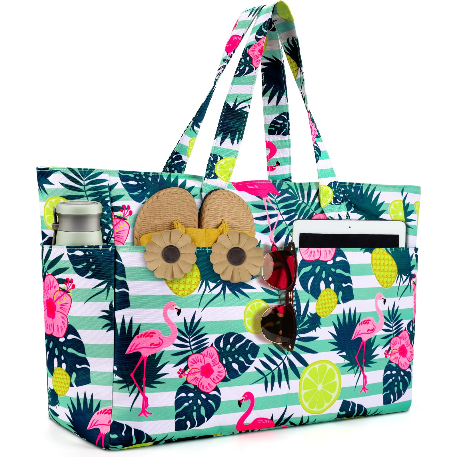 Photo 1 of ISEYOU Extra Large Beach Bag, Waterproof Beach Totes Bags with Zipper, Pool Bag with Wet Compartment, Lightweight Foldable Large Weekender Bags for Women Men, Perfect for Pool Travel Vacation Gym