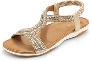 UBFEN Flat Sandals For Women Dressy Walking Comfortable Sandal With Rhinestone Braid Elastic Strap Summer Vacation