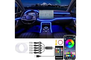 Jushope Car LED Lights, Interior Car Lights with Wireless APP/RF Remote/Button Control, Car Ambient Lighting Kit with 236" Integrated Molding Fiber Optic RGB Sync to Music (USB)