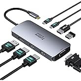 Selore USB C Docking Station for Laptop, 8 in 1 USB C Hub, 4 Display Docking Station Dual HDMI Monitors with 2 HDMI+VGA+DP, P