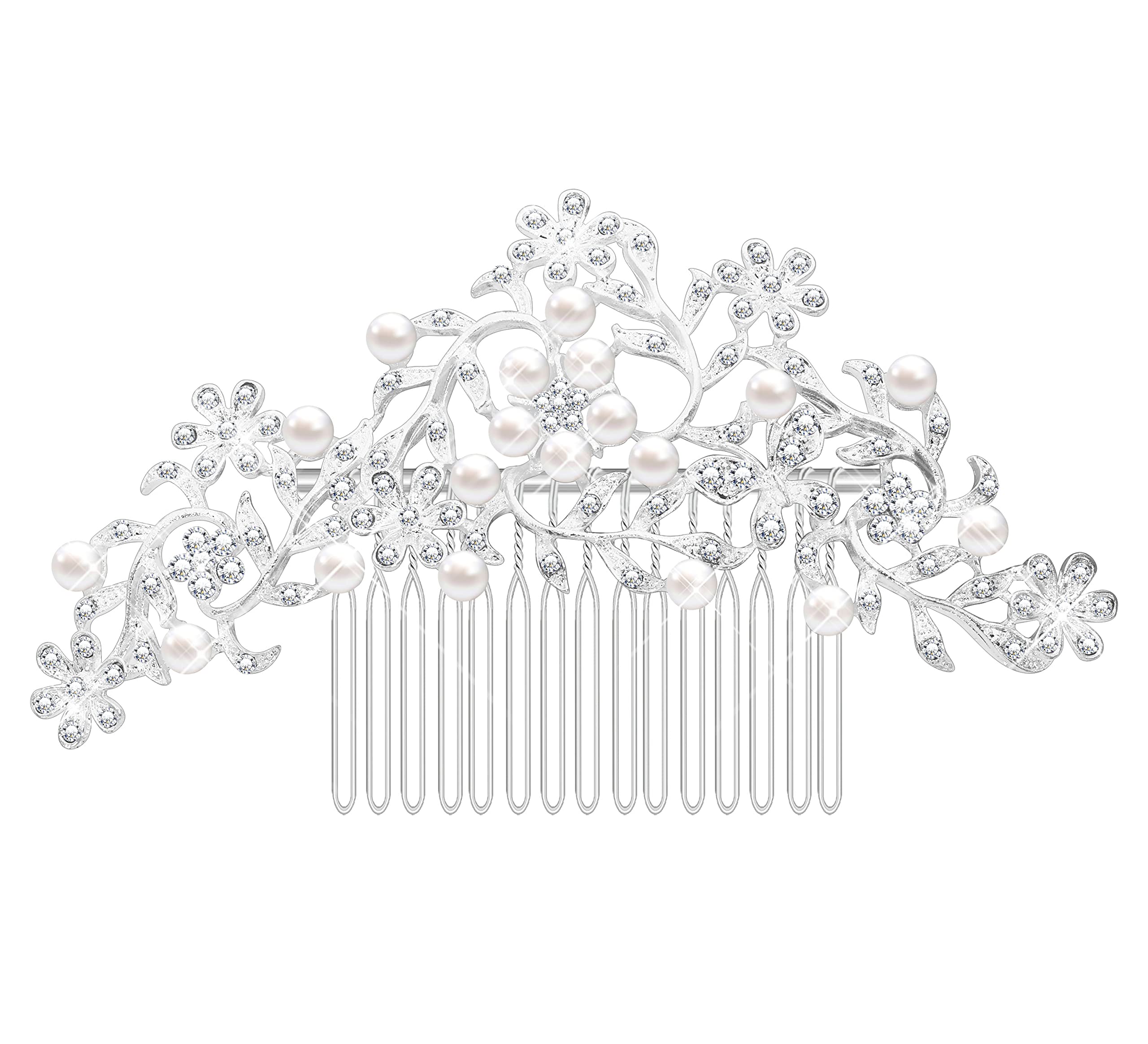 KristLand Bridal Hair Combs Flower Hair Combs for Women Wedding Crystal Pearl Hair Accessories for Bride Bridesmaid Silver Color Combs Rhinestone Party Engagement for Ladies Girls