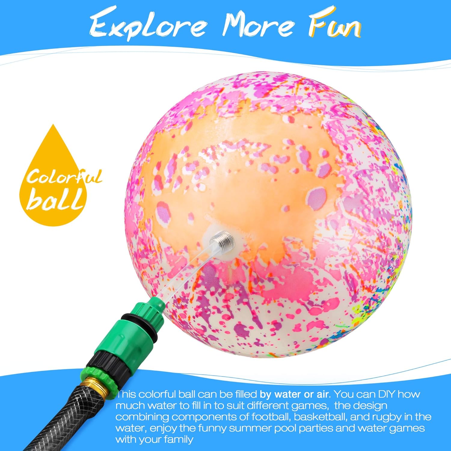 Hiboom Swimming Pool Toys Ball, Underwater Game Swimming Accessories Pool Ball for Under Water Passing, Dribbling, Diving and Pool Games for Teens, Adults, Ball Fills with Water (Water Color): Toys & Games