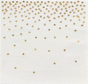 Polka Dot Party Supplies, White Paper Napkins (5 x 5 In, Gold Confetti Foil, 100 Pack)