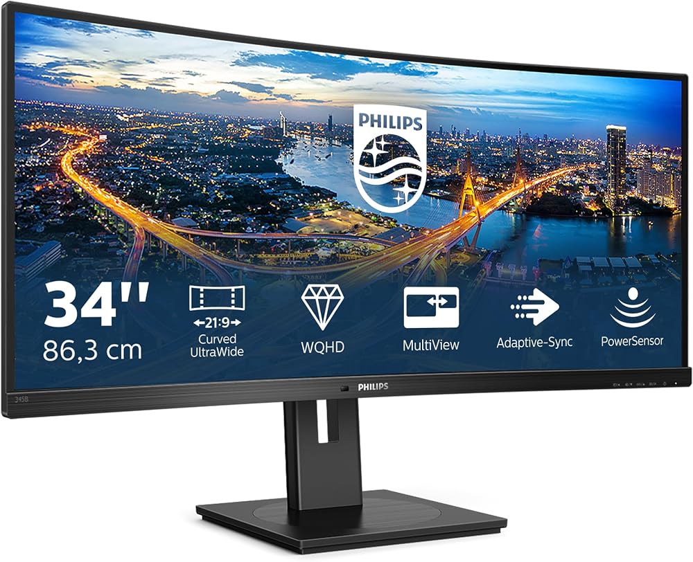 Philips 345B1C 34 Inch Curved WQHD Monitor 100Hz VA USB Hub HDR
