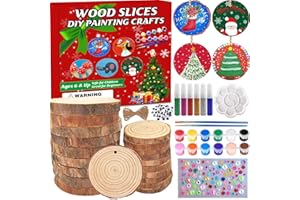 Collabell Christmas Ornament Craft Kit - 20Pcs Natural Round Wood Slices with Painting Supplies for Family, Make Your Own Wood Xmas Tree Decorations, DIY Homemade Wooden Ornaments & Holiday Decor