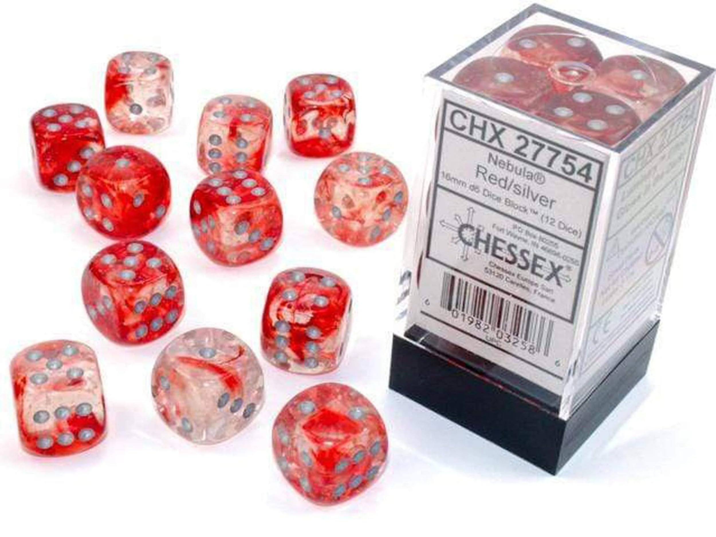 Chessex Nebula 16mm d6 Red/Silver w/Luminary Dice Block (12 dice)
