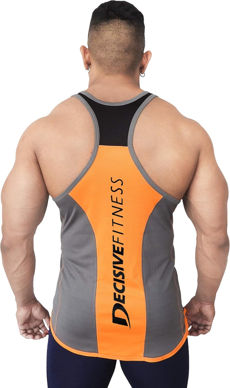 DECISIVE Fitness 3 Tone Gym Stringer Vest for Men Grey_Orange Amazon