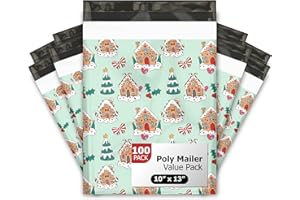 PRO SUPPLY GLOBAL 10x13 (100) Gingerbread Houses Christmas Designer Poly Mailers Self Sealing Waterproof Shipping Envelopes Holiday Premium Printed Bags For Small Businesses