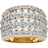 Palm Beach Jewelry PalmBeach Yellow Gold-Plated Round Cubic Zirconia Multi Row Dome Ring Sizes 6-10