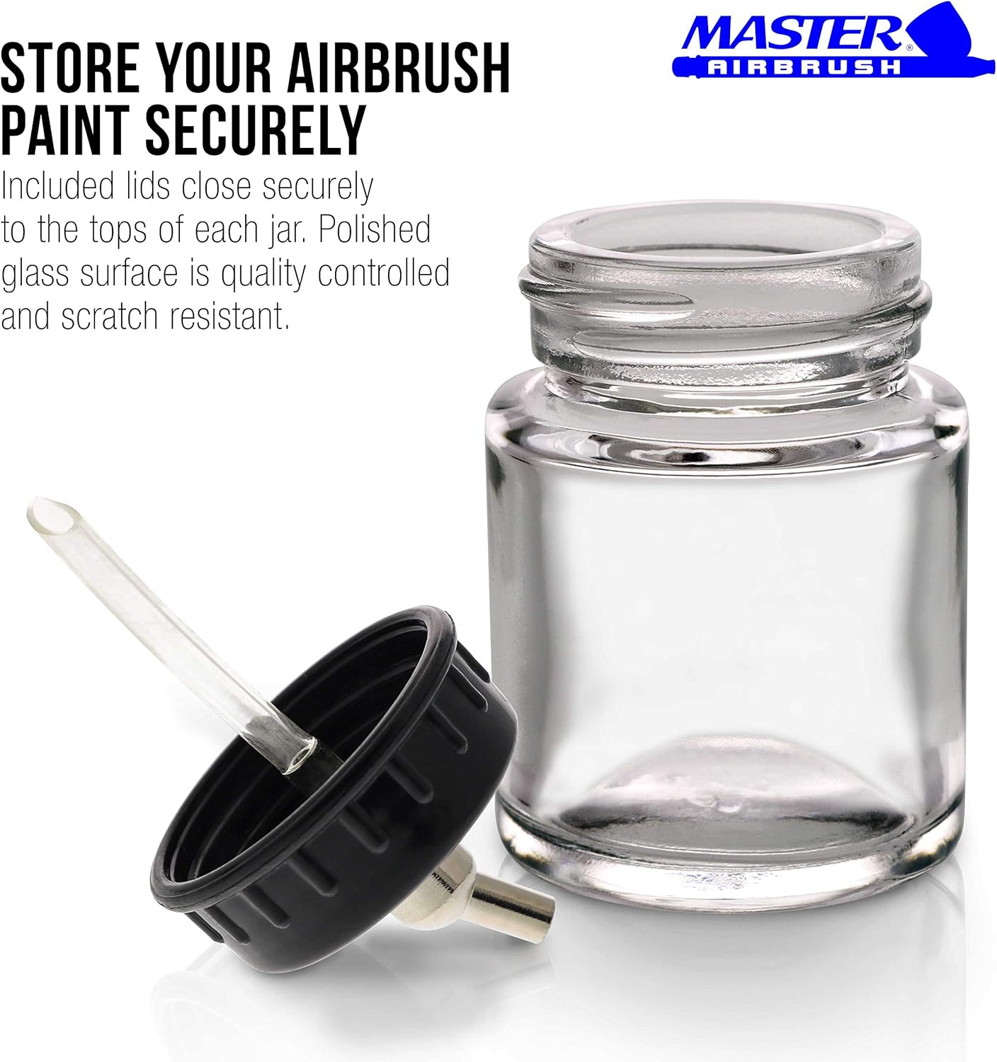Master Airbrush (Pack of 10) TB-002 Empty 3/4 Ounce (22cc) Glass Jar Bottles with 30° Down Angle Adaptor Lid Assembly - Fits Dual-Action Siphon Feed Airbrushes, Use with Master, Badger, Paasche, Iwata: Arts, Crafts & Sewing