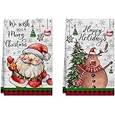 XCHI Santa Christmas Trees Deer Christmas Tree Kitchen Towels Winter Dish Towels 18x26 Inch Xmas Home Kitchen Decorations Hand Towels Set of 2 Drying Dishcloth