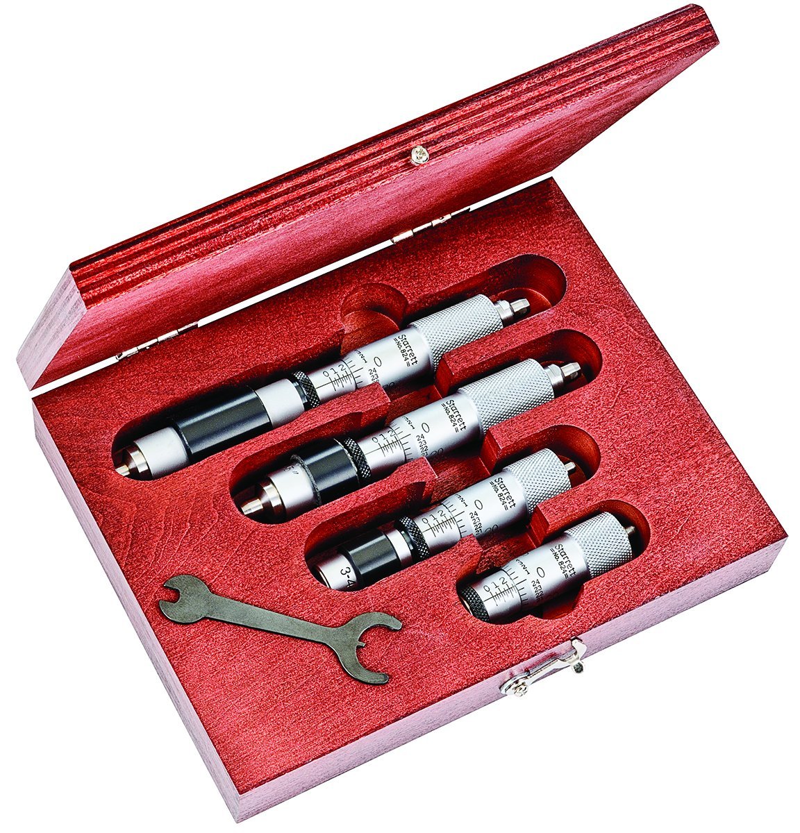 Starrett S824AZ Fixed Range Vernier Inside Micrometres Set, 2-6" Range, 0.001" Graduation, +/-0.0001" Accuracy (4 Piece Set)