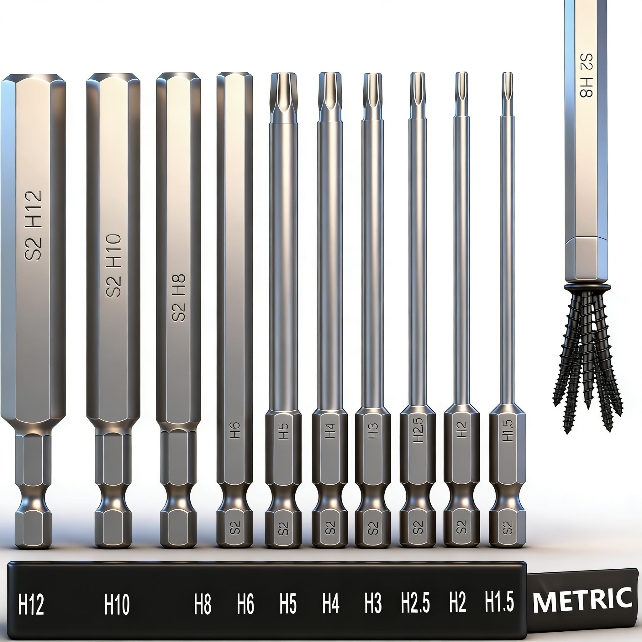 Electric Allen Key Allen Wrench Drill Bit Set, 10pcs Hex Allen Key Bit Set, 1/4” Hex-Shank Metric Inner Hexagon Screwdriver Bit for Assembling Furniture
