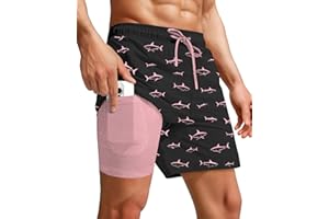 Yufawow Men Swim Trunks Compression Liner Quick Dry Drawstring Male Swimwear Swimsuit Swimtrunks Pattern Boardshorts