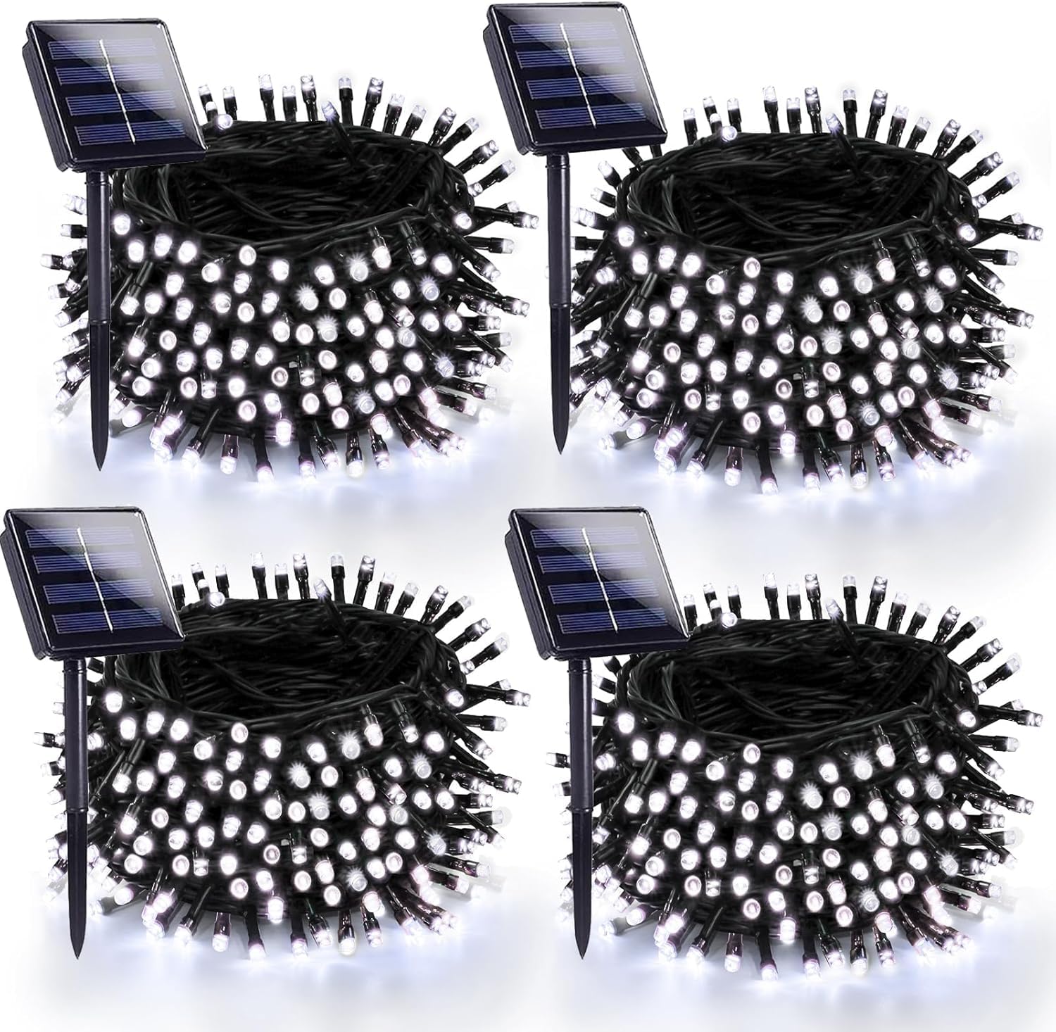 Photo 1 of 4 Pack 180FT Solar Christmas Lights Outdoor Waterproof, Super Bright 320 LED Solar String Lights with 8 Lighting Modes, Green Wire Solar Twinkle Fairy Lights for Outside Tree Xmas Party(Cool White)