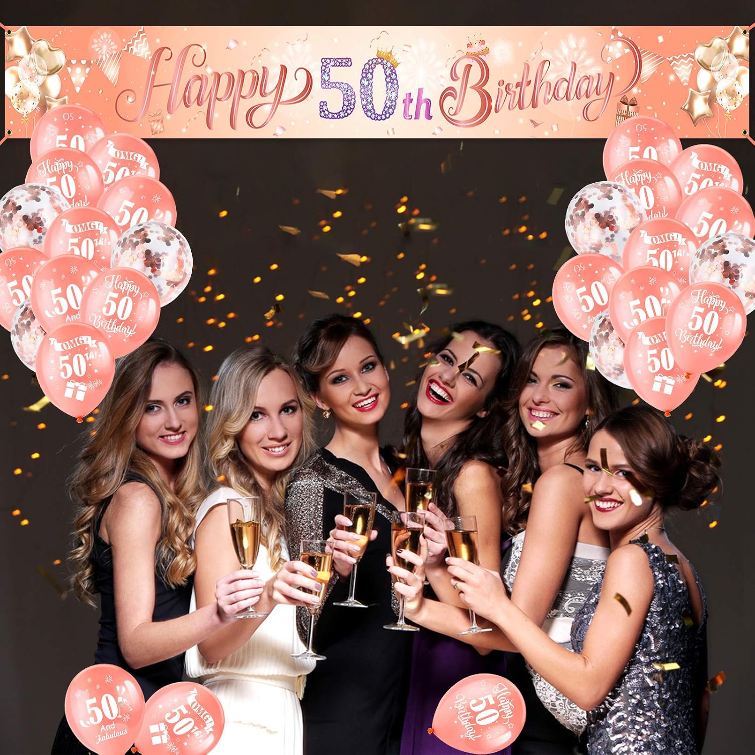 HOWAF Long Women 50th Birthday Banner Decoration Rose Gold - Image 5