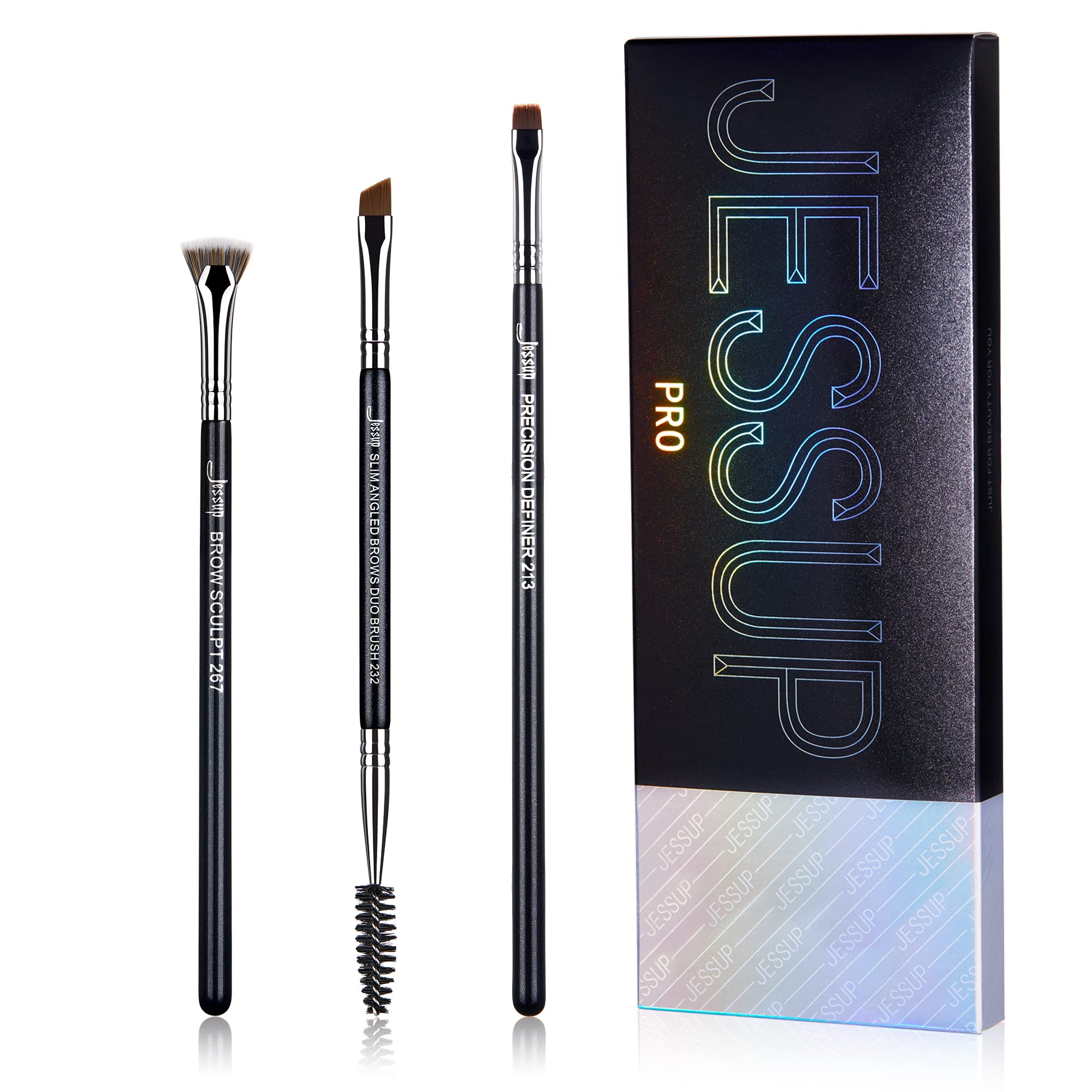 Jessup Professional Eyebrow Brushes Set, Precision Define Sculpting, Flat Angle Spoolie Brushes, Cruelty Free Synthetic Bristles 3pcs, T326