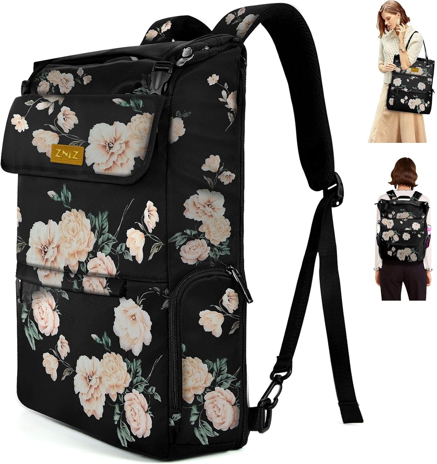 Slim & Expandable 17 Inch Laptop Backpack Shoulder Casual Bag, Large Capacity Water-Repellent Multipurpose Notebooks Bag, College School Bookbag Gifts for Men & Women,(12.5L-32L) Peony