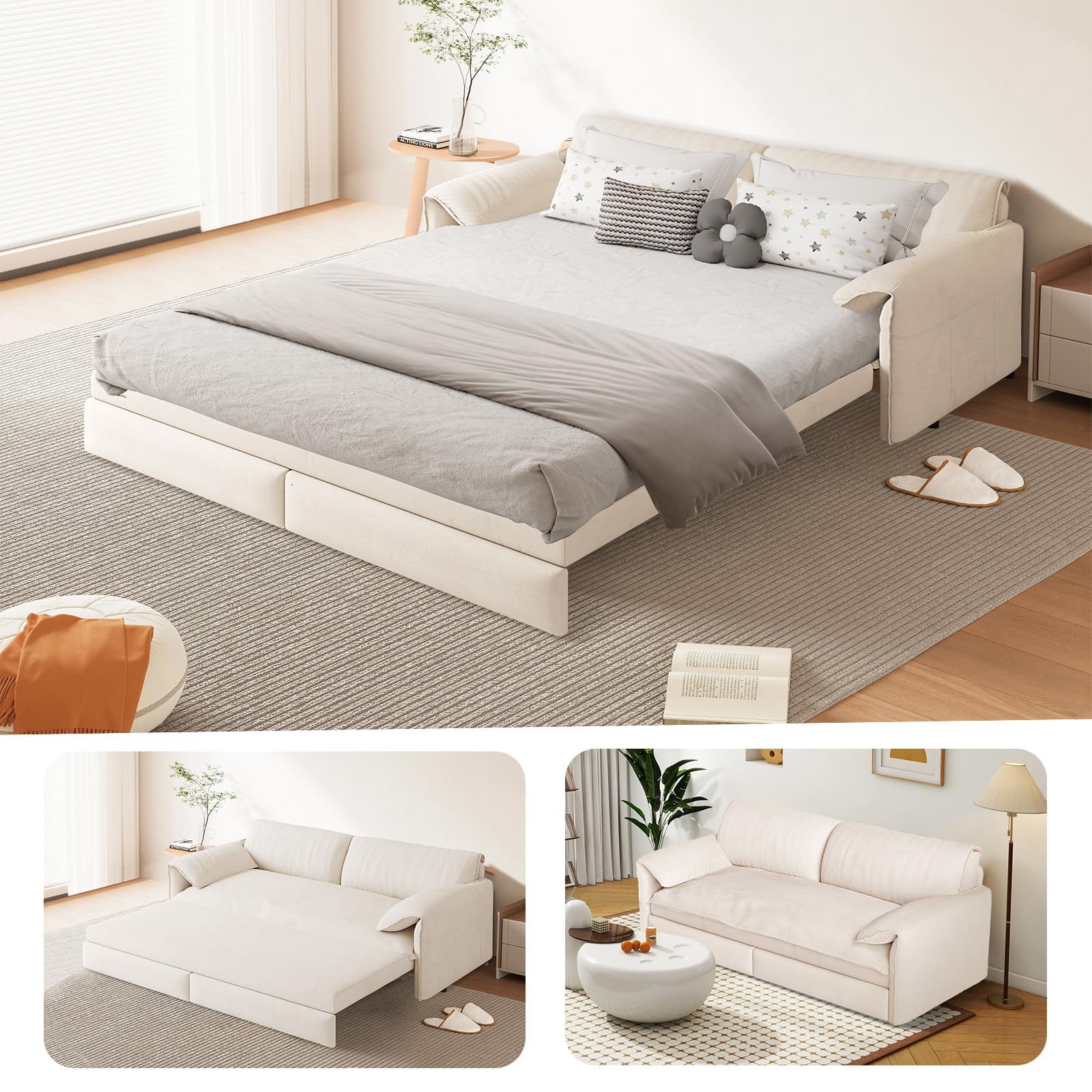 Photo 1 of ***PARTIAL SET*** 66-Inch Queen Size Convertible Sleeper Sofa Bed, 3-in-1 Pull-Out Futon Loveseat, Velvet Love Seat Couch with Side Pocket for Living Room, Office, Apartment, RV, Hide-A-Bed Fold Out Sofa&Couch