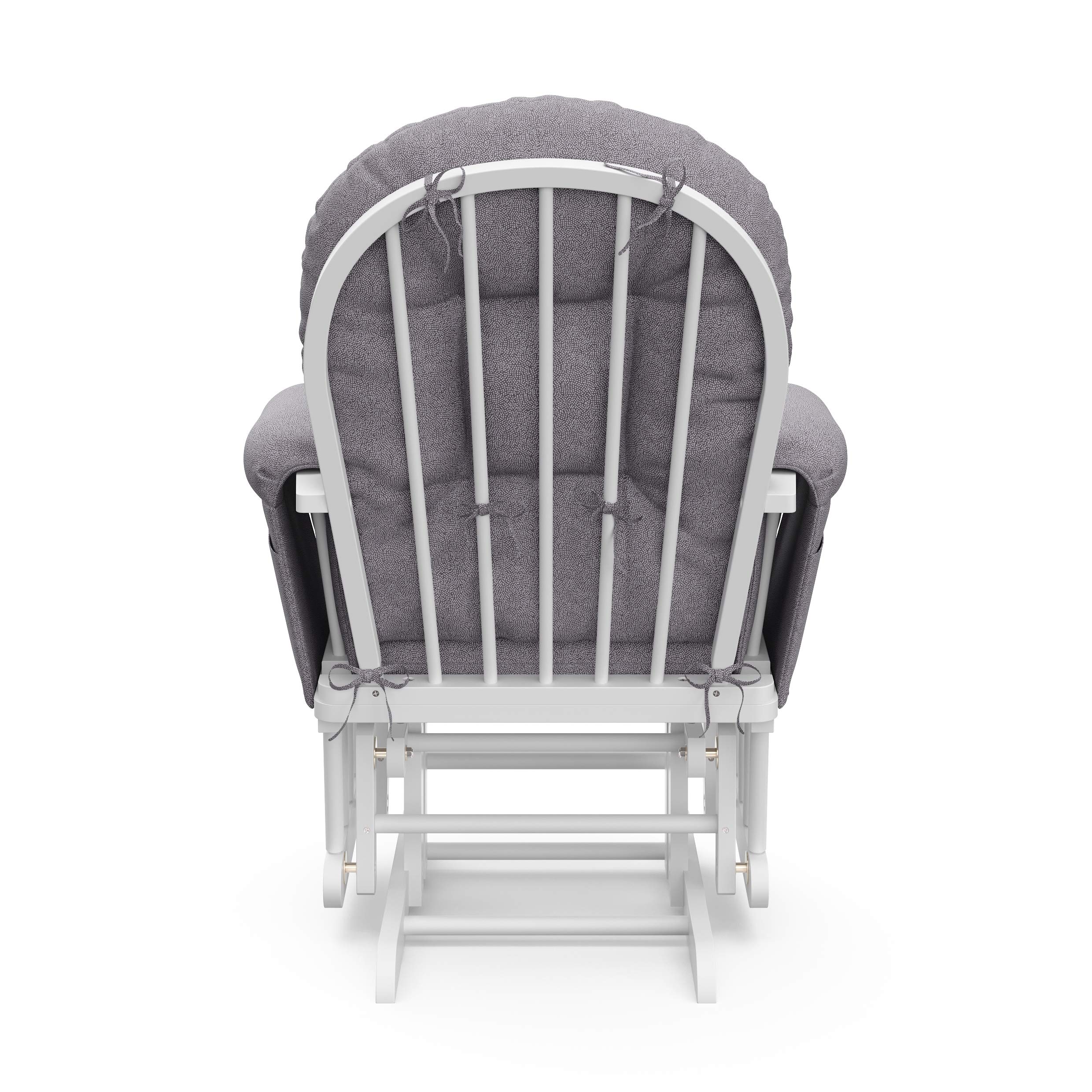 STORKCRAFT Premium Hoop Glider and Ottoman (White Base, Gray Swirl Cushion) – Padded Cushions with Storage Pocket, Smooth Rocking Motion, Easy to Assemble, Solid Hardwood Base