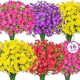 Besteek 16 Bundles Artificial Flowers for Outdoors Decoration Fake Silk Flowers UV Resistant Faux Plastic Plants for Spring Summer Garden Yard Porch Window Box Home Indoor Outdoor Decor, Mixed