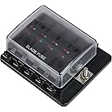 OLS 10-Way Blade Fuse Box [LED Indicator for Blown Fuse] [Protection Cover] [100 Amps] - Fuse Block for Automotive