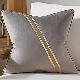 Avigers 18 x 18 Inch Gray Gold Leather Striped Lines Velvet Cushion Case Luxury Modern Throw Pillow Cover Decorative Pillow for Couch Living Room Bedroom Car