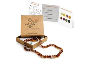 Amber Guru Baltic Amber Necklace (Authentic, Certified) - 12.5 inches - Unisex Jewelry - Cognac (Polished) - Real Amber Beads - Proud to Deliver Genuine Baltic Sea Wonder Handmade