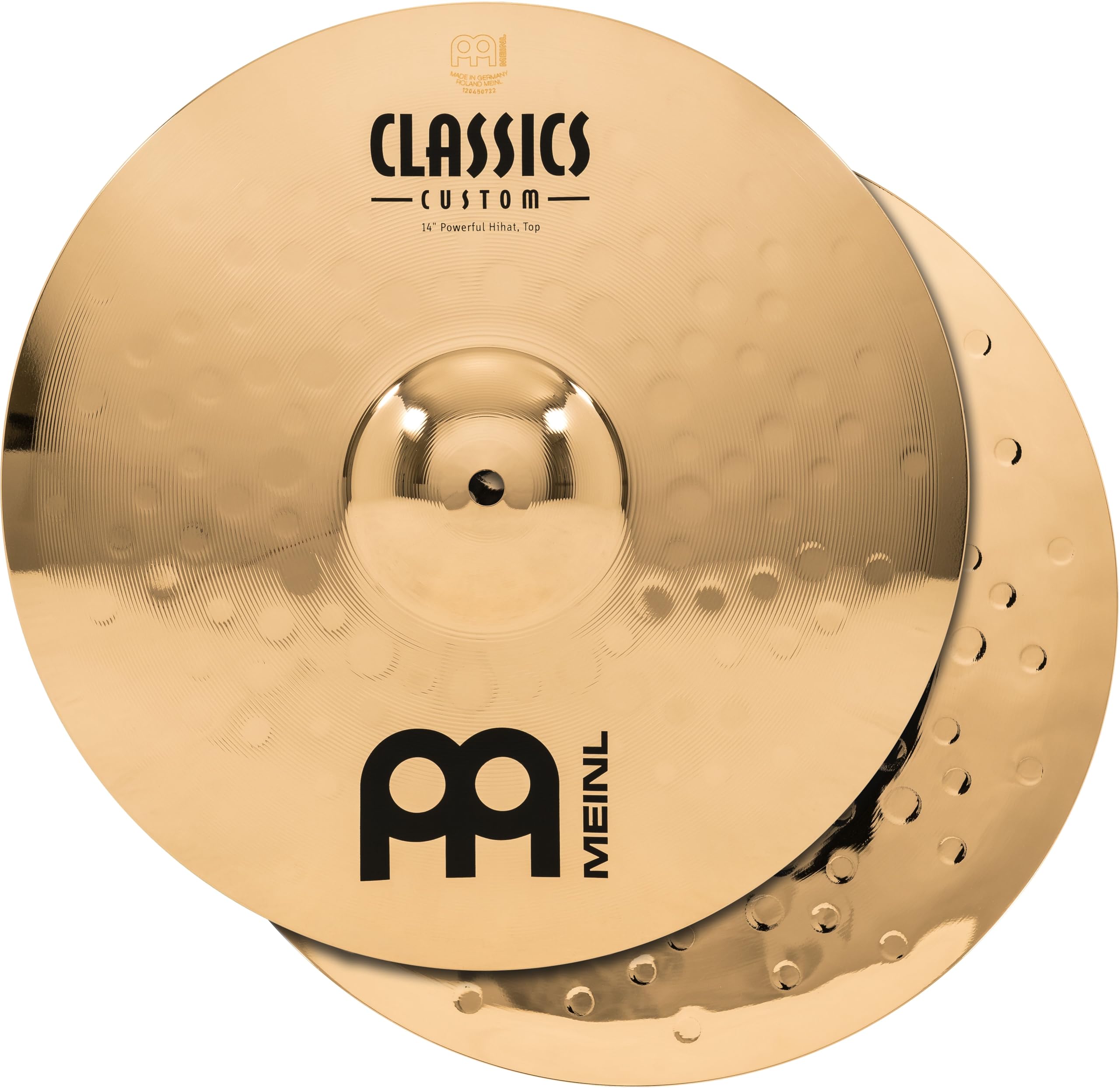 Meinl Cymbals Classics Custom Brilliant Powerful Hihat Cymbal 14 inch (Video) for Drum Set (35,56cm) – Pair – B12 Bronze, Brilliant Finish, Made in Germany (CC14PH-B)
