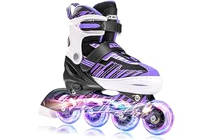 ECOO Adjustable Inline Skates Boys and Girls with Light up Wheels，Roller Skates for Kids Ages 4-12, Teen Skates for Beginner Outdoor and Indoor