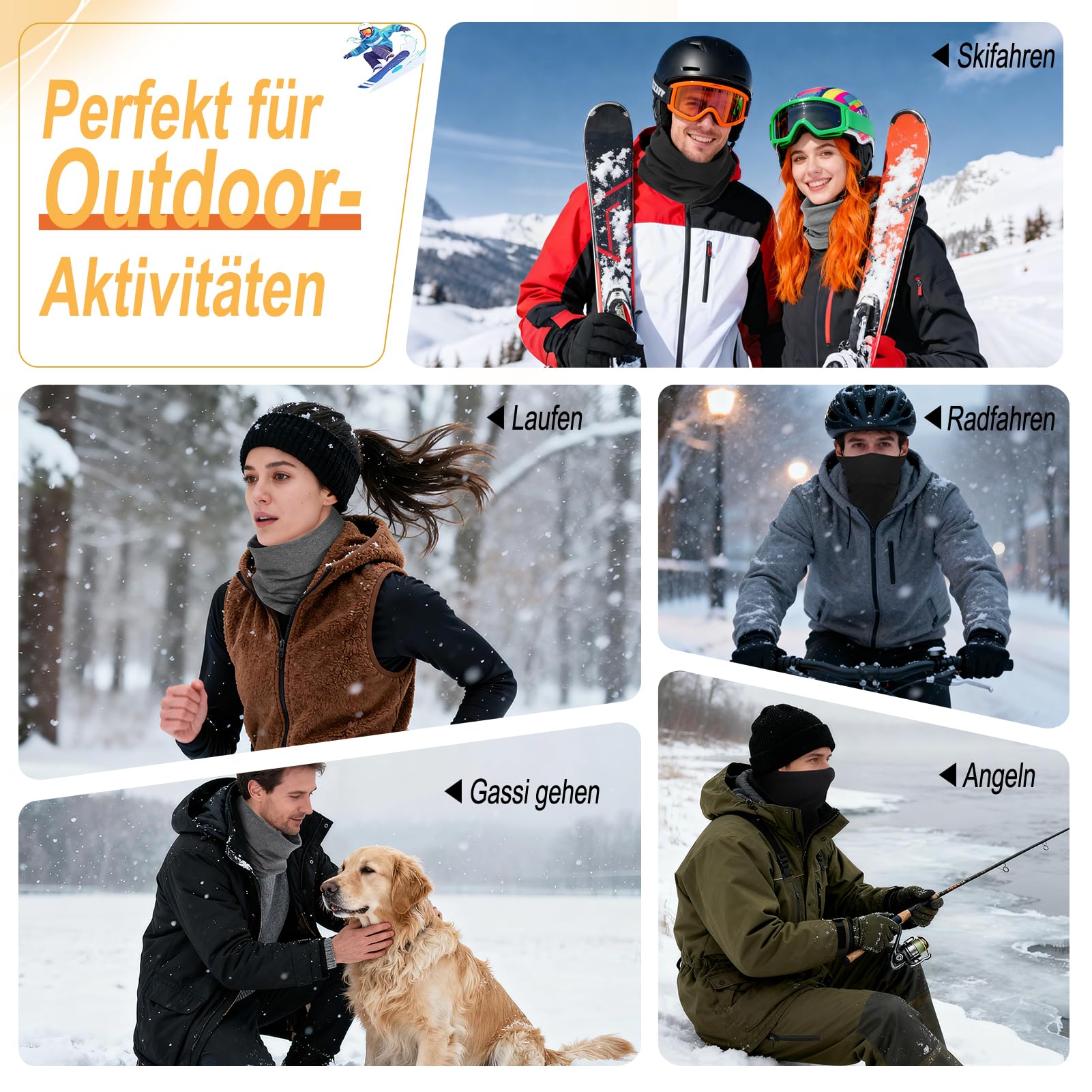 Kiiwah 2 Stück Winter Schlauchschal für Herren Damen, Weiches Halswärmer Halstuch Winddichte Multifunktionstuch für Outdoor Motorrad Fahrrad Indoor Aktivitäten 6
