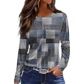 EKIYVO Long Sleeve Shirts for Women 2026 Spring Crew Neck Ladies Tops Loose Fit Print Tee