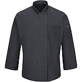 Red Kap Men's Long Sleeve Ten Button Chef Coat with Mimix and Oilblok